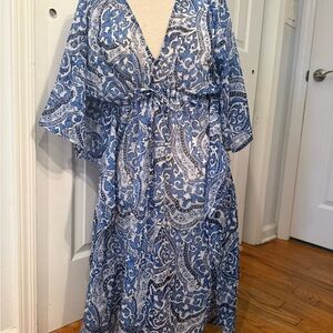 Echo Blue and White Paisley Robe Swim Cover-Up